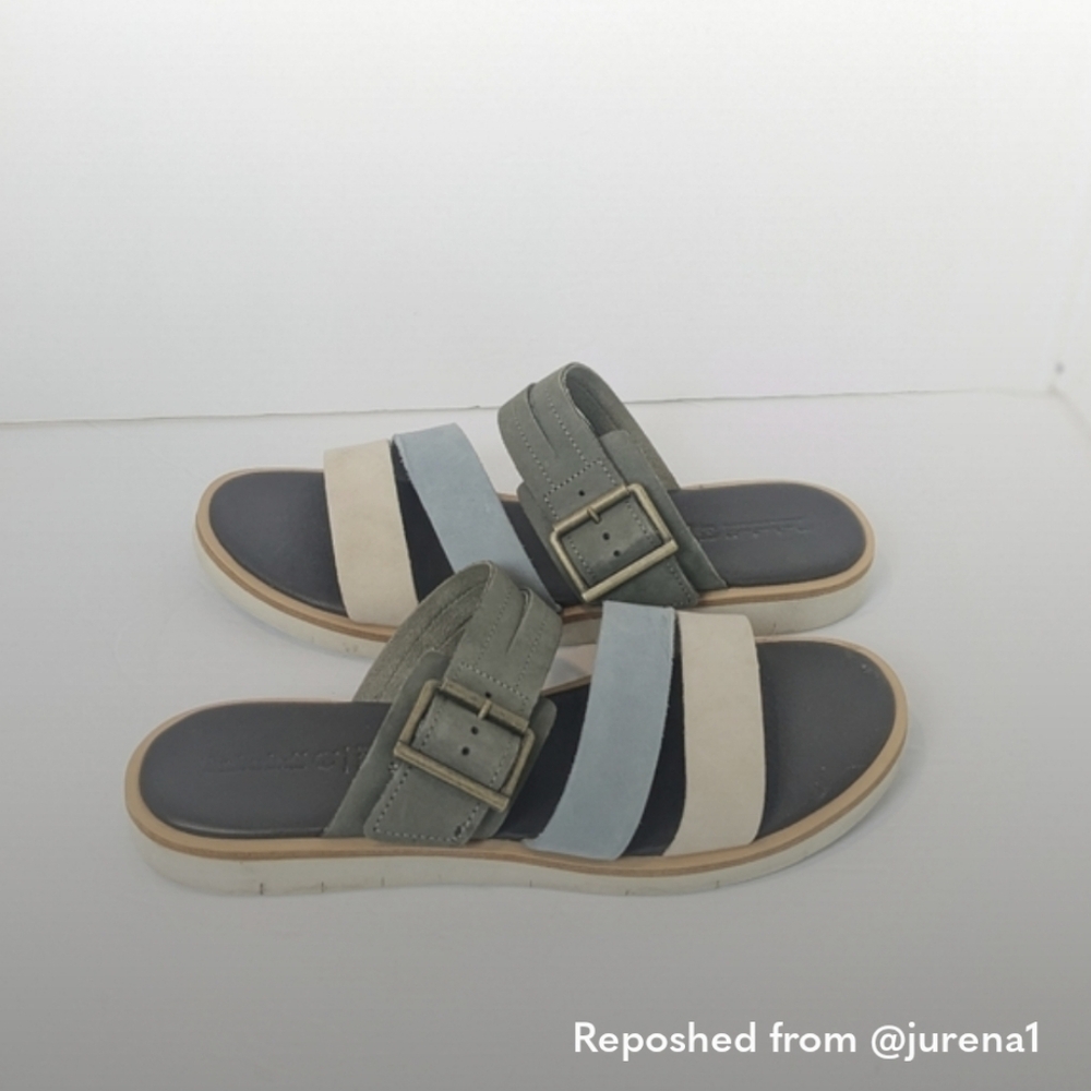 Timberland Olive Green, Light Blue & Beige Slide Sandals